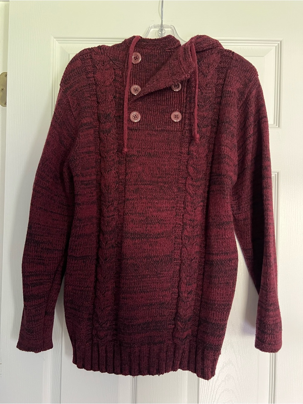Cozy Cable-Knit Hooded Sweater - Wine Red
